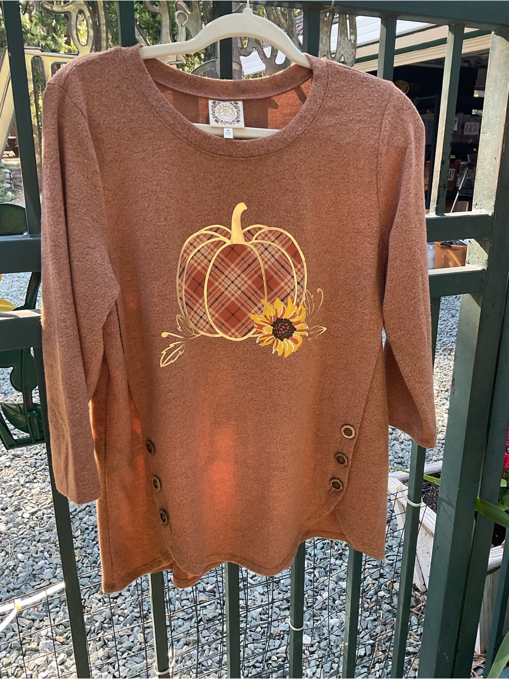 9-2026-TRUSELF-Women's Rust Pumpkin Graphic Pullover Blouse-MEDIUM